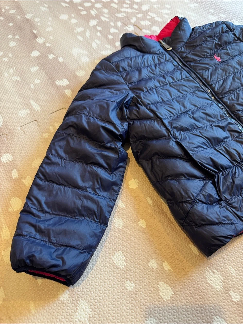 Polo Ralph Lauren Girls Reversible Puffer Jacket Pink Navy Size 5 Lightweight